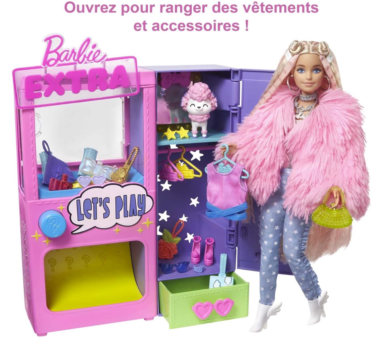 Barbie Extra Dressing â Coffret avec 20 Accessoires, Caniche, Armoire & Bouton Surprise â Jouet pour Enfant â HFG75
