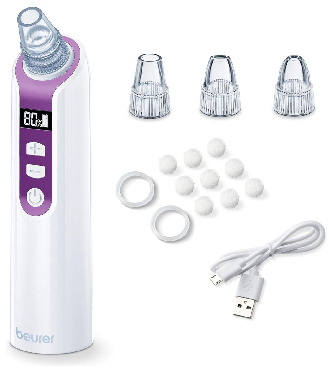 Beurer FC 41 – Appareil Anti-Points Noirs Électrique – Nettoyage en Profondeur, 5 Intensités, 3 Têtes, Tous Types de Peaux