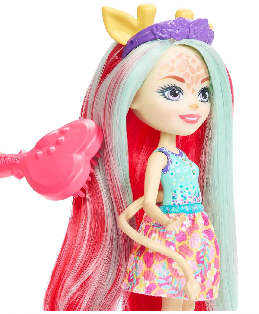 Enchantimals – Coffret Deluxe Coiffure avec Zemirah la Zèbre, Gillian la Girafe et Charisse la Guéparde – Poupées et accessoires cheveux dès 4 ans