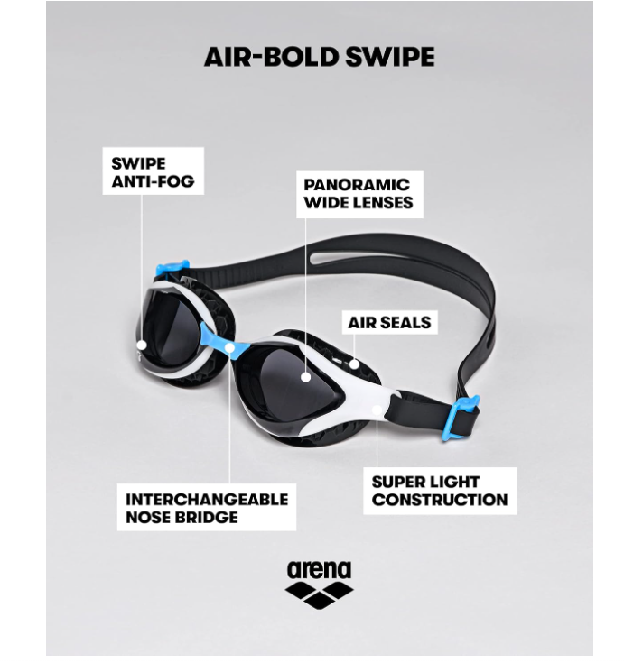 Arena Air-Bold Swipe – Lunettes de natation mixtes anti-buée avec technologie Swipe