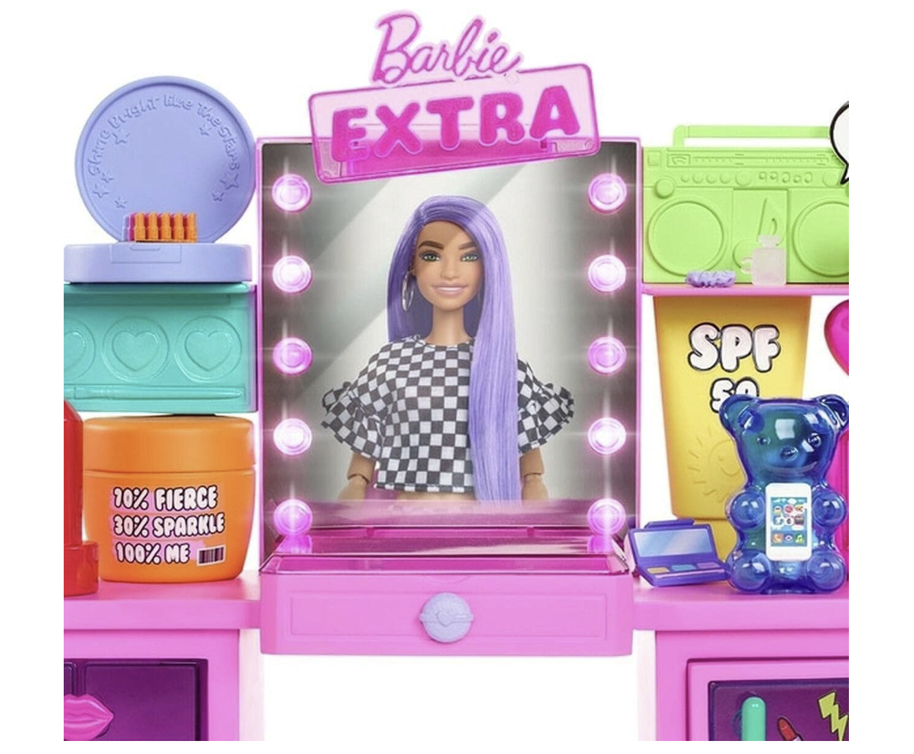 Barbie Extra – Coffret Coiffeuse avec poupée articulée, chiot et plus de 45 accessoires – Édition exclusive GYJ70