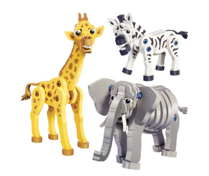 Bloco Toys – Coffret de construction Girafe, Zèbre & Éléphant – Jeu créatif 3D en mousse