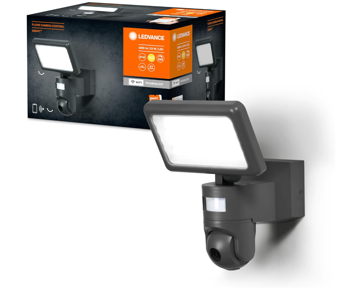 LEDVANCE SMART+ Flood Camera Control – Projecteur mural LED intelligent 23W avec caméra intégrée – Blanc chaud 3000K – IP44