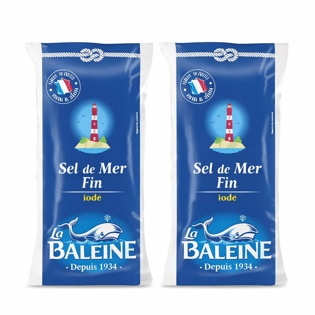 LA BALEINE Sel de Mer Fin Iodé 500g – Lot de 2 Qualité Premium