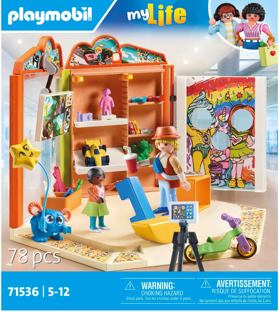 Playmobil 71536 Magasin de Jouets - Comprend Deux Personnages, des étagères murales, Un Mur de Photos, Un Moniteur et de Nombreux Jouets - MyLife - Dès 5 Ans