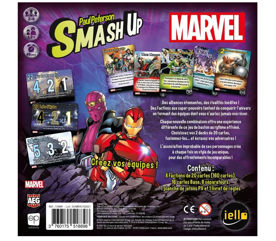Smash Up Marvel – Jeu de Société Iello – 8 Factions Marvel – 2 à 4 Joueurs – Dès 12 Ans – Version Française