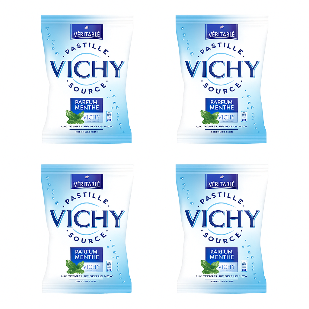VICHY – Pastilles à la Menthe – Lot de 4 x 230g – Bonbons Digestifs au Bicarbonate – Goût Frais & Unique