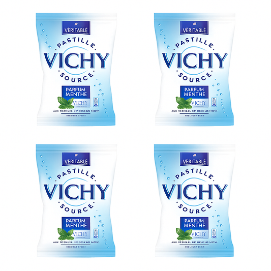 VICHY – Pastilles à la Menthe – Lot de 4 x 230g – Bonbons Digestifs au Bicarbonate – Goût Frais & Unique