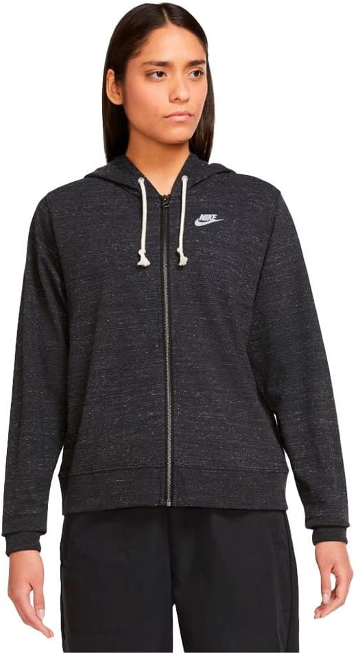 Nike Gym Vintage Easy FZ – Sweat à Capuche Zippé Femme – Noir/Blanc – Taille M – Confort Léger & Style Sport
