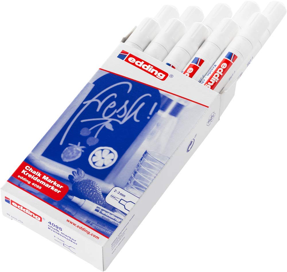 edding 4095 Marqueur Craie Liquide Blanc x10 - Effaçable Vitres
