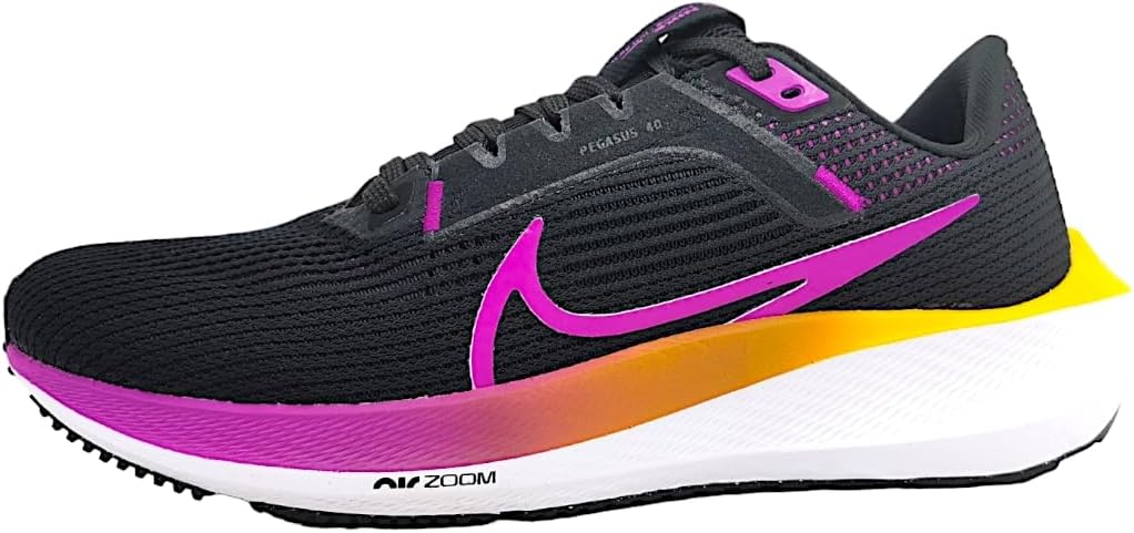 Nike W Air Zoom Pegasus 40 – Chaussures de running femme – Noir / Hyper Violet / Laser Orange / Blanc – Taille 39 EU