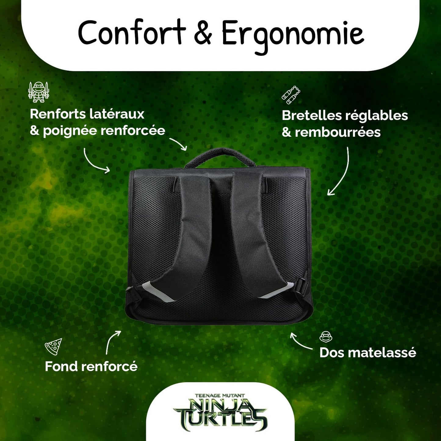 Cartable Tortues Ninja Bagtrotter – Sac à Dos Scolaire Enfant - vue 2