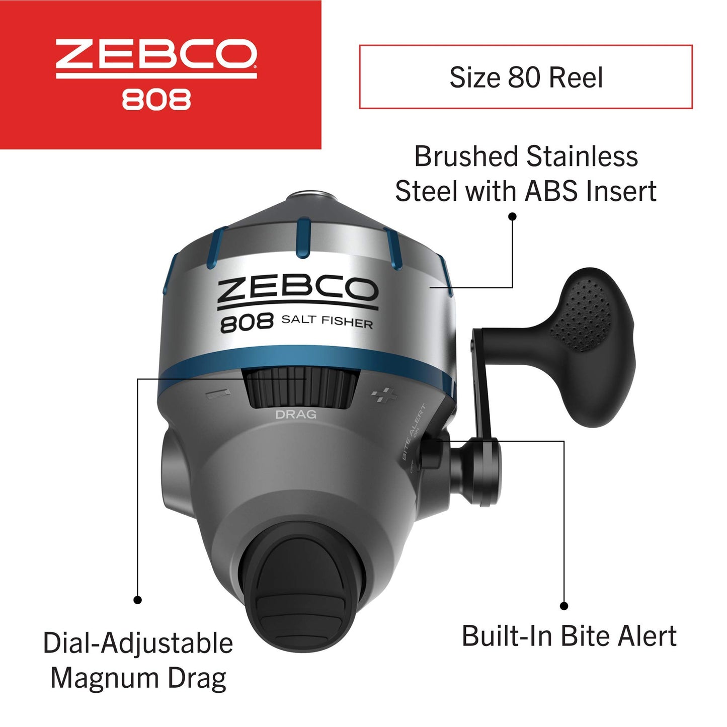 Zebco 808 Saltfisher Spincast - Moulinet Pêche Mer 9kg
