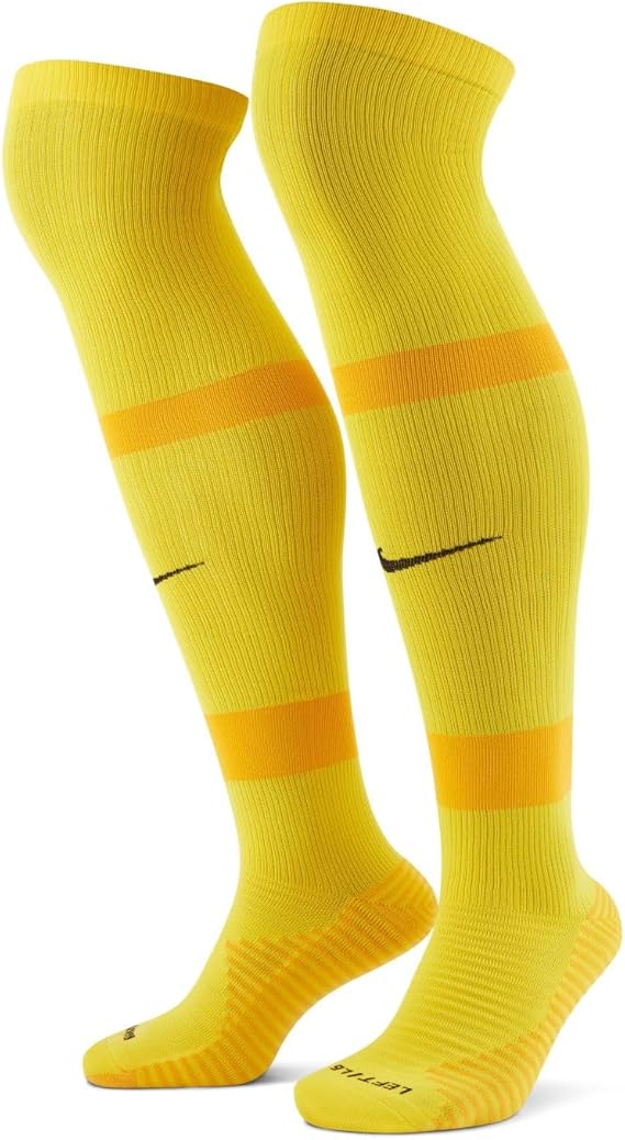 Nike MatchFit – Chaussettes de Football Haute Performance – Jaune/Or/Noir – Taille L – Mixte – Confort & Maintien Optimal