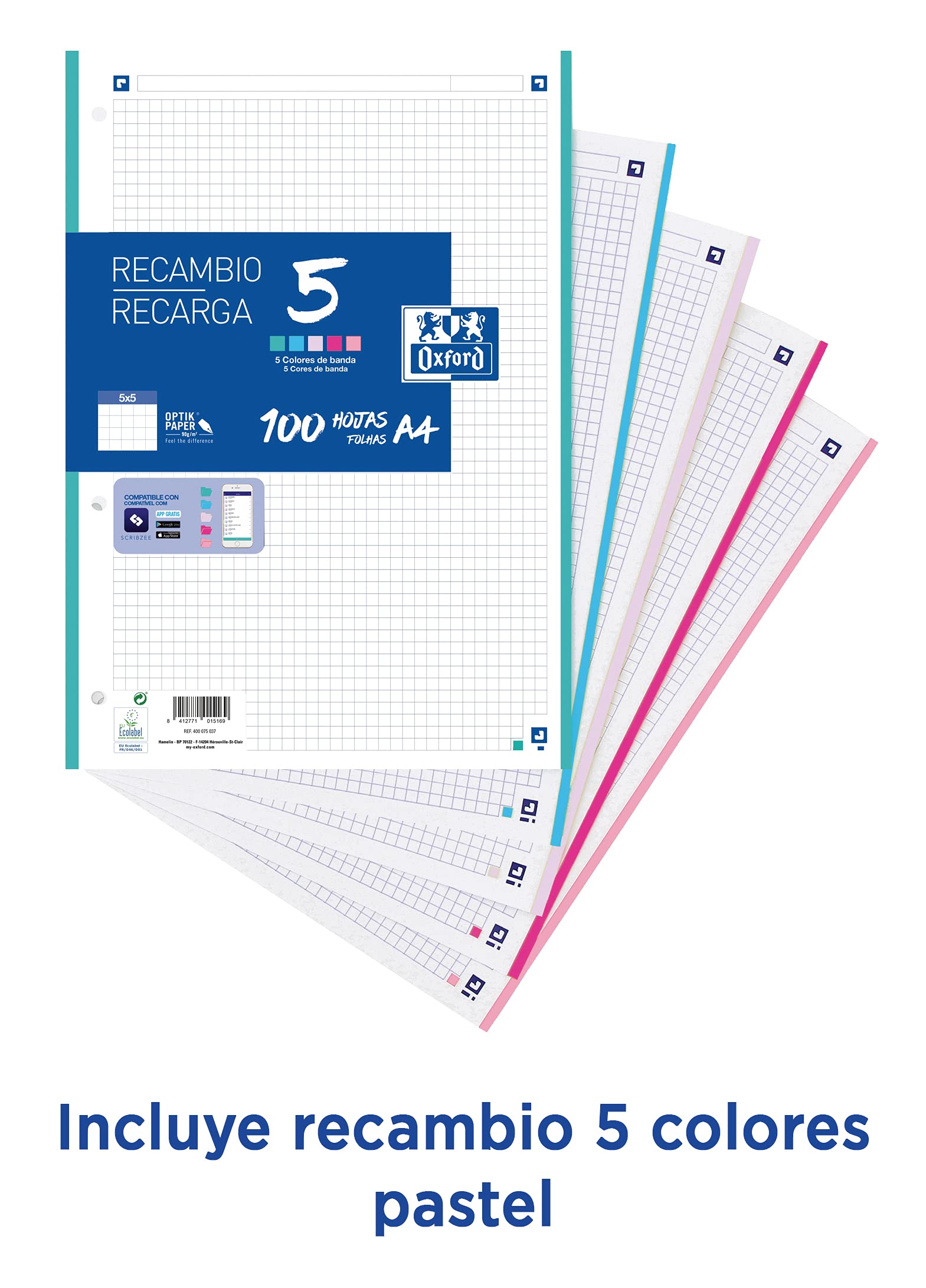 Classeur Oxford A4+ Rose 4 Anneaux – 80 Feuilles Quadrillées - vue 2