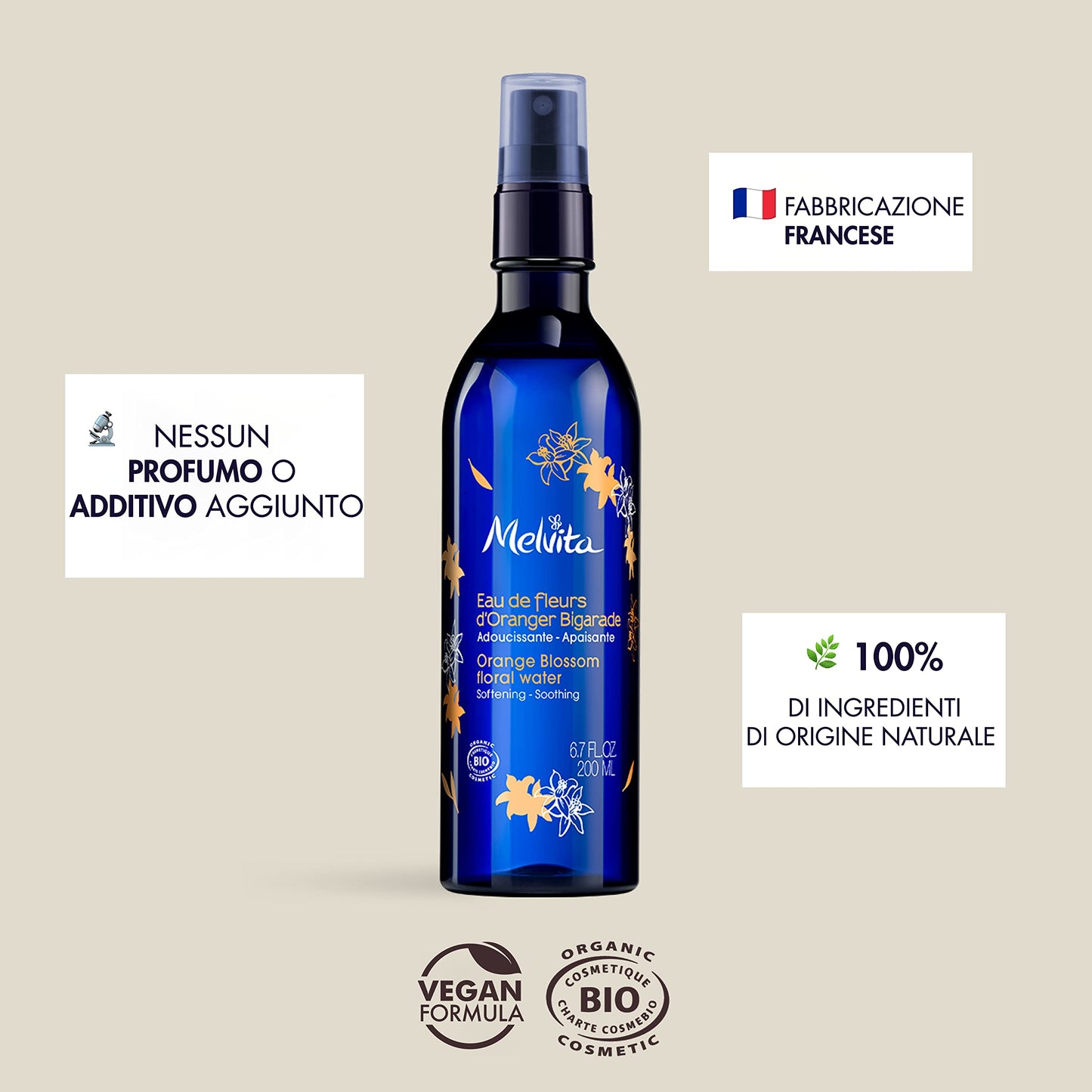 Eau Florale Fleurs d'Oranger Bio Melvita 200ml Spray | Bigarade