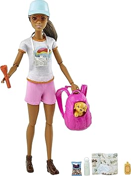 Barbie Bien-Être – Coffret Randonnée avec Barbie, Chiot & 9 Accessoires Outdoors (Réf. GRN66)