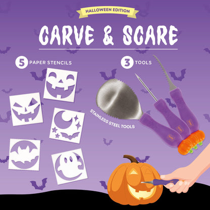 Kit Sculpture Citrouille Halloween Legami 8 Pièces + Pochoirs - vue 2