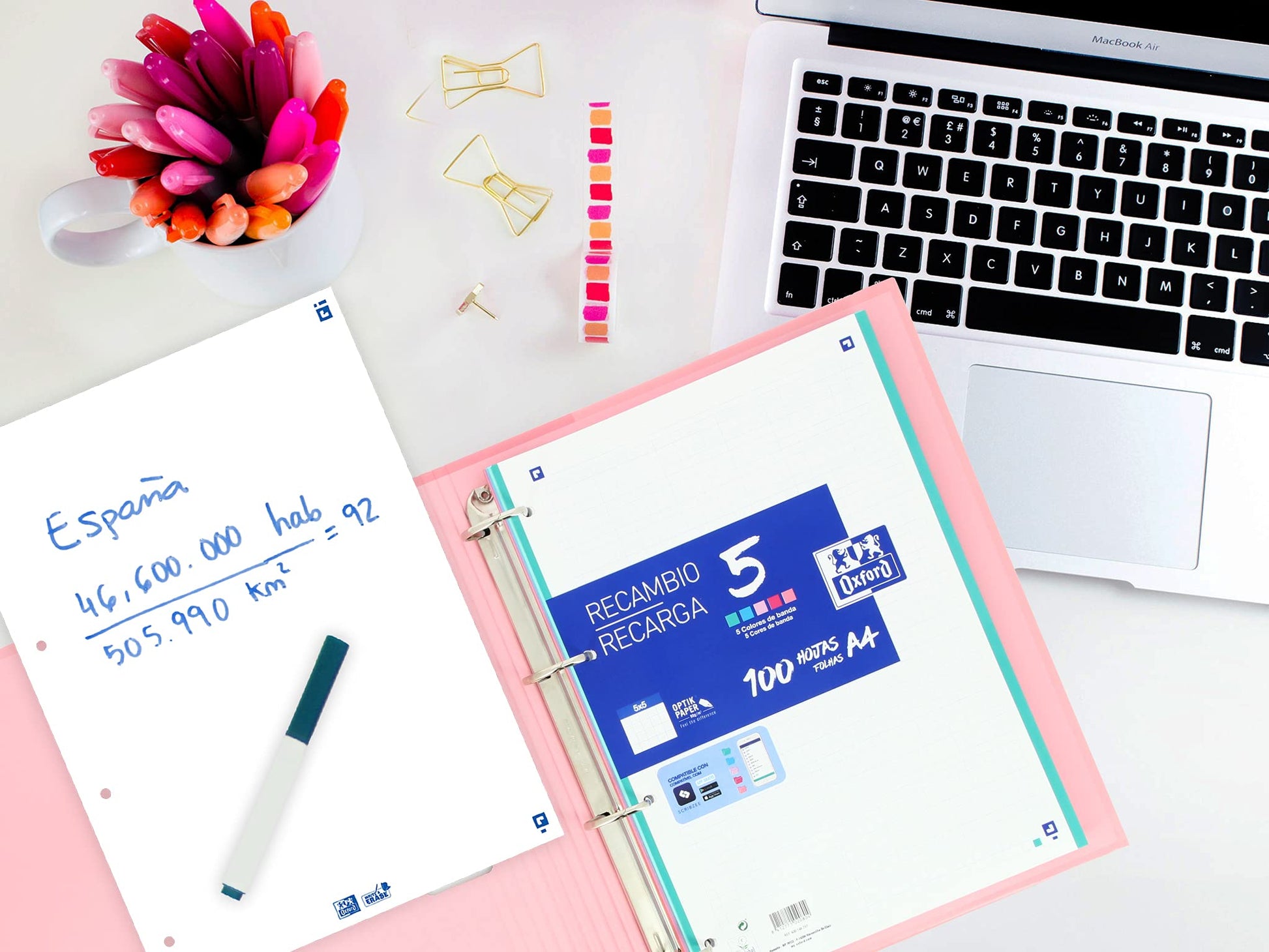 Classeur Oxford A4+ Rose 4 Anneaux – 80 Feuilles Quadrillées - vue 7