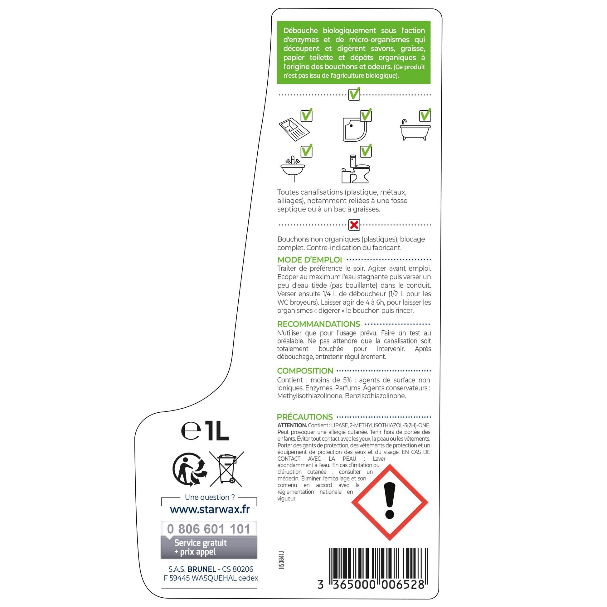 Déboucheur Biologique STARWAX WC Canalisations Sans Soude 1L - vue 7