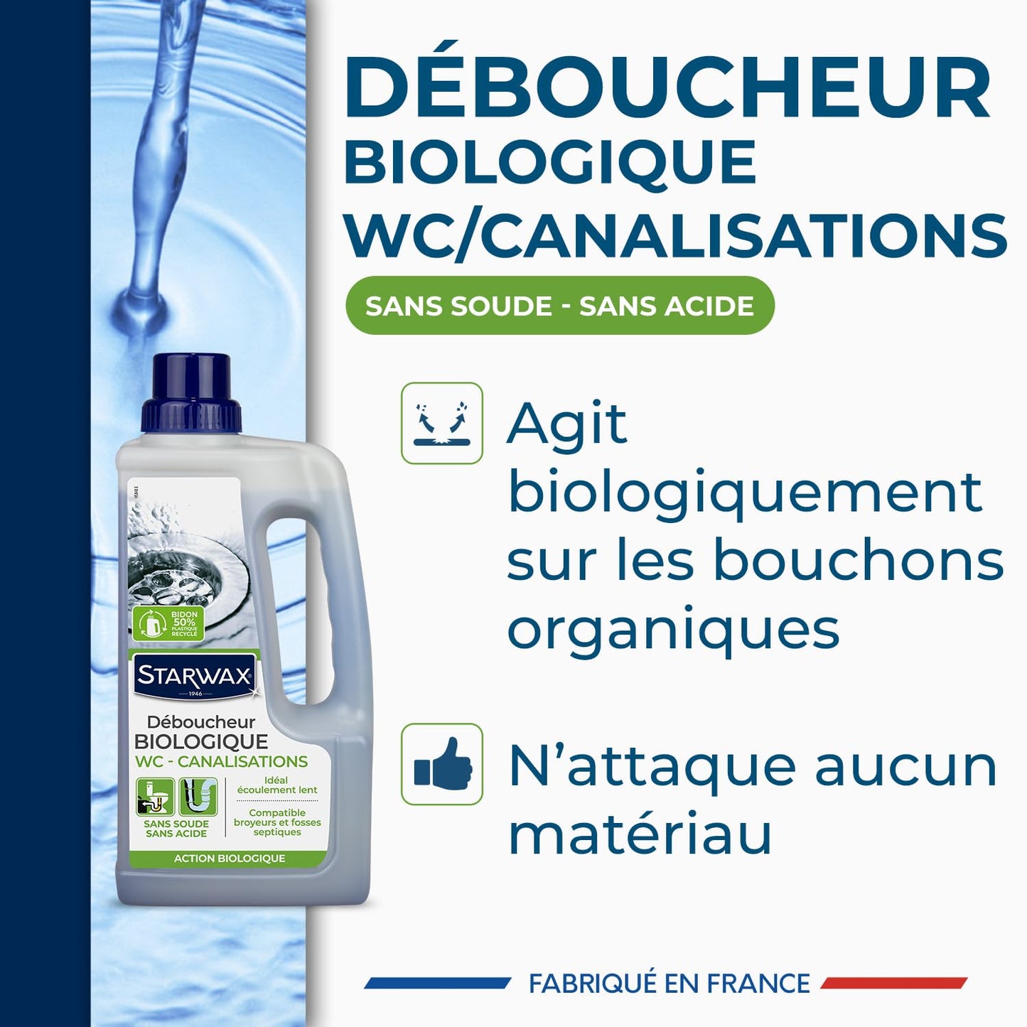 Déboucheur Biologique STARWAX WC Canalisations Sans Soude 1L - vue 2