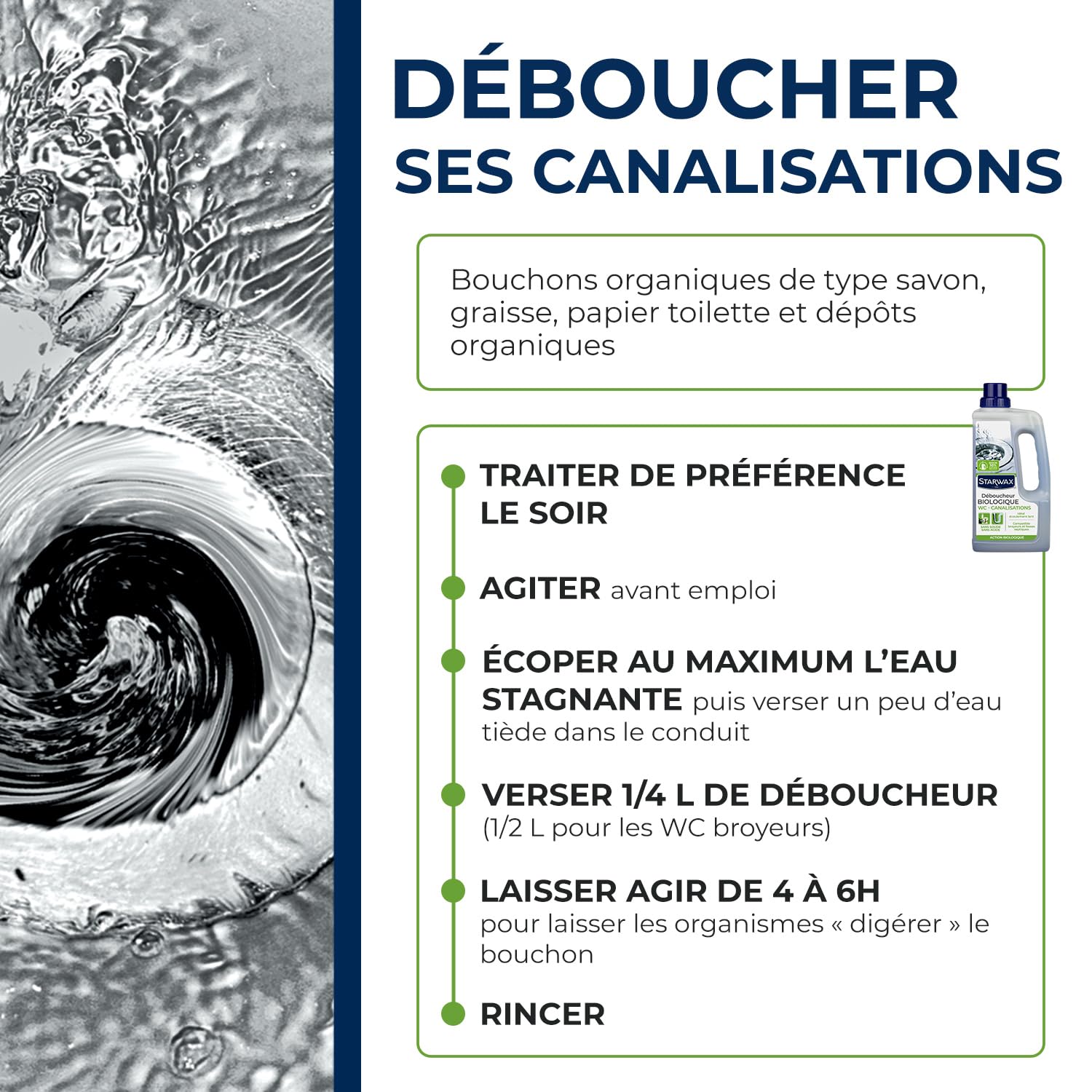 Déboucheur Biologique STARWAX WC Canalisations Sans Soude 1L - vue 4