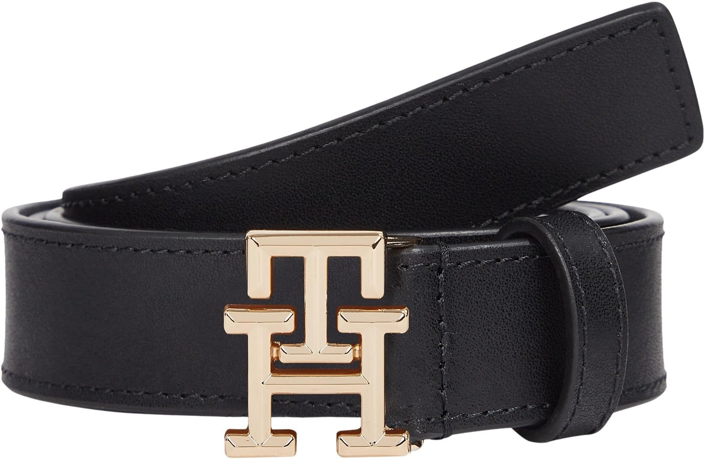 Tommy Hilfiger – Ceinture Femme Logo 2,5 cm en cuir noir – Taille 85 cm