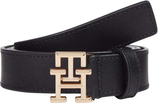 Tommy Hilfiger – Ceinture Femme Logo 2,5 cm en cuir noir – Taille 85 cm