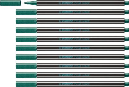 STABILO Pen 68 Metallic Vert Lot 10 Feutres Dessin Métallisé