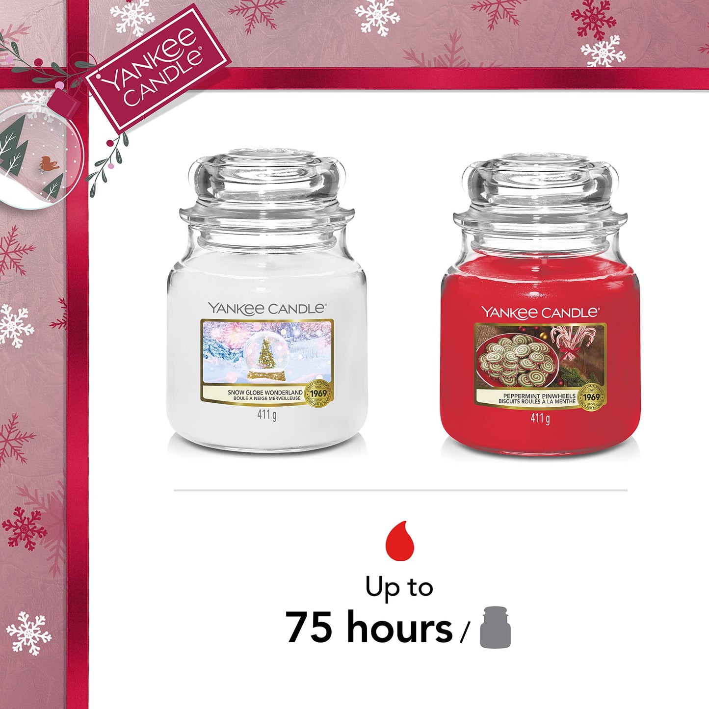Yankee Candle Coffret Cadeau 2 Bougies Pot Moyen Collection Boule à Neige