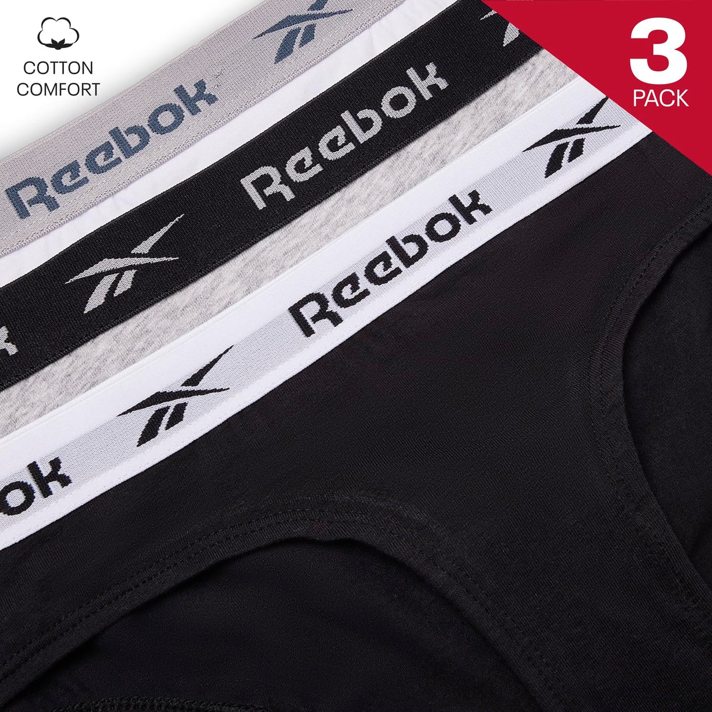 Reebok Pack 3 Culottes Femme – Noir Blanc Gris Taille M