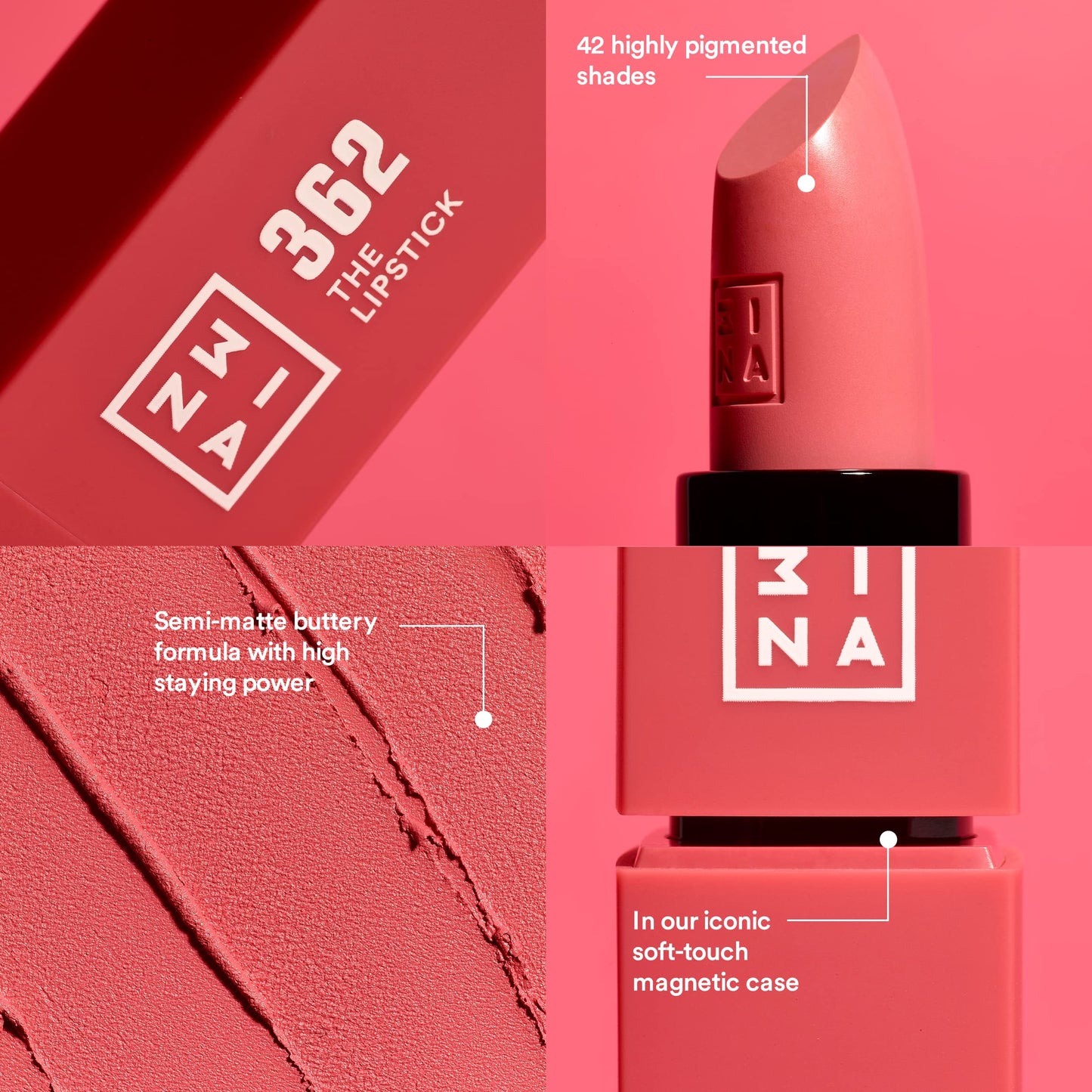 Rouge à Lèvres 3INA 373 Fuchsia Mat Vegan - Vitamin E