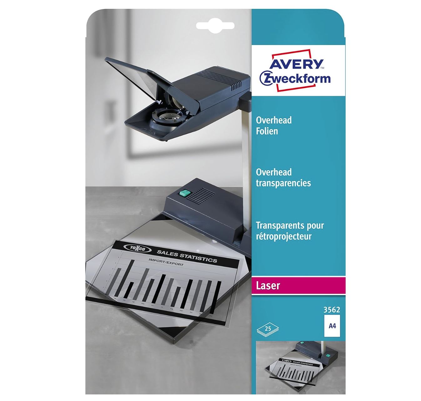 Avery – Papier Transparent pour Rétroprojecteur A4 (210x297 mm) – Pack de 25 Feuilles – Compatibles Imprimantes – Haute Qualité