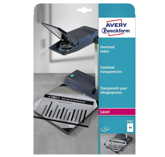 Avery – Papier Transparent pour Rétroprojecteur A4 (210x297 mm) – Pack de 25 Feuilles – Compatibles Imprimantes – Haute Qualité