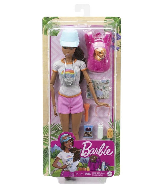 Barbie Bien-Être – Coffret Randonnée avec Barbie, Chiot & 9 Accessoires Outdoors (Réf. GRN66)