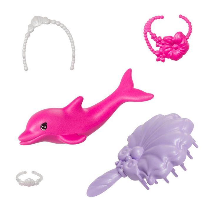 Barbie Sirène « Brooklyn » HRP98 – Poupée avec Cheveux Roses, Dauphin et Access