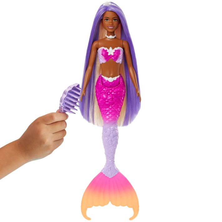 Barbie Sirène « Brooklyn » HRP98 – Poupée avec Cheveux Roses, Dauphin et Access