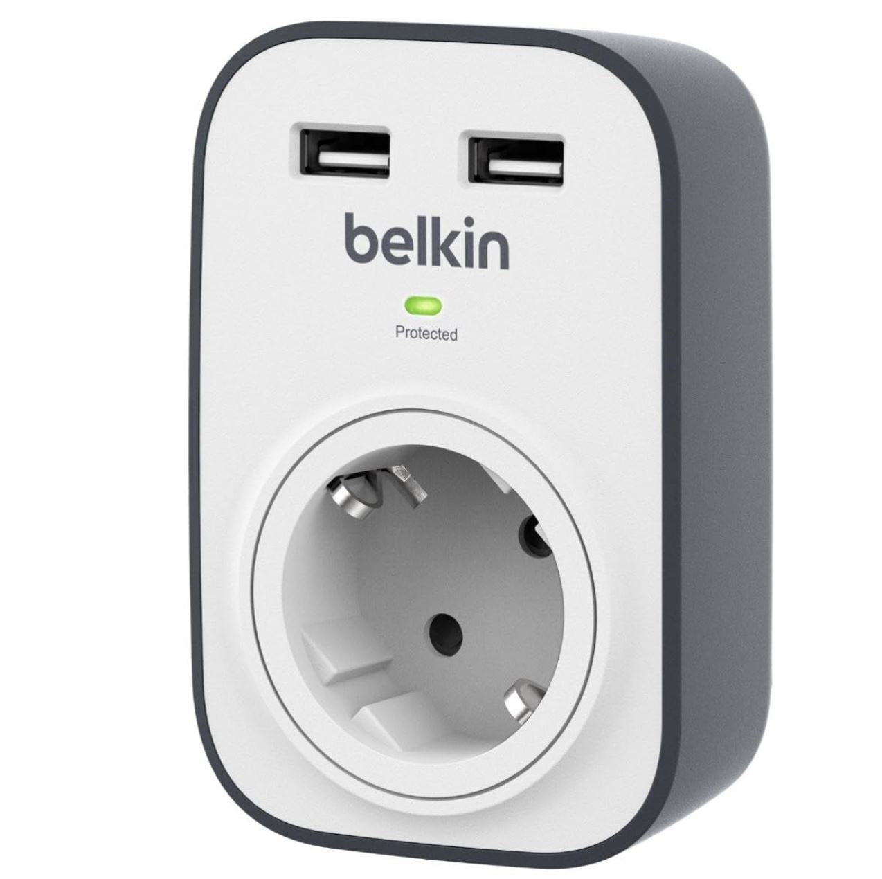 Belkin SurgeCube BSV103vf – Prise Murale Parafoudre + 2 Ports USB 2,4A – Protection Électrique Intelligente