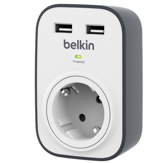 Belkin SurgeCube BSV103vf – Prise Murale Parafoudre + 2 Ports USB 2,4A – Protection Électrique Intelligente