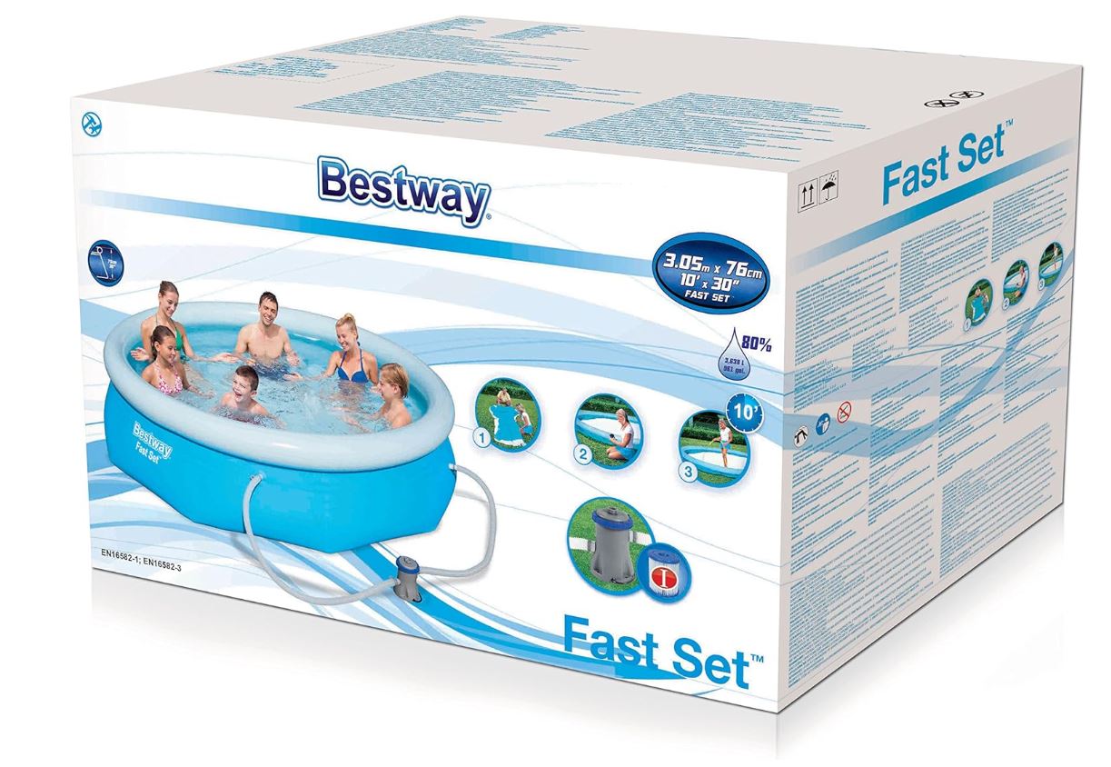 Piscine Gonflable Bestway Fast Set™ Ø305 x H76 cm – Avec Pompe de Filtration – Montage Rapide – Capacité 3 638 L
