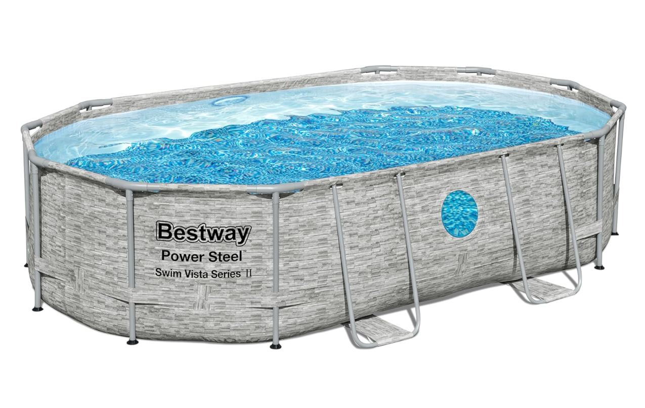 Piscine Tubulaire Bestway Power Steel™ Swim Vista 488x305x107 cm – Hublots Intégrés – Pompe à Sable Incluse – Kit Complet