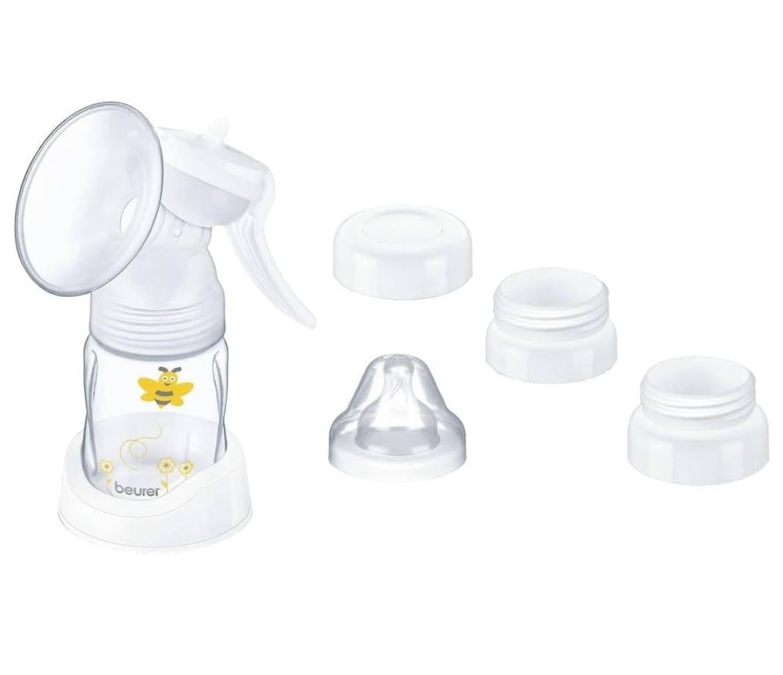 Beurer BY 15 – Tire-Lait Manuel Compact avec Biberon Anti-Colique – Léger, 2 Niveaux de Pompage, Coussin Silicone Souple