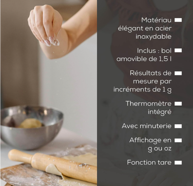 Beurer KS 54 – Balance de cuisine avec bol inox 1,5 L – Jusqu’à 5 kg – Précision pâtisserie