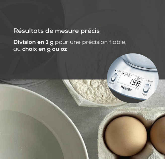 Beurer KS 54 – Balance de cuisine avec bol inox 1,5 L – Jusqu’à 5 kg – Précision pâtisserie-3
