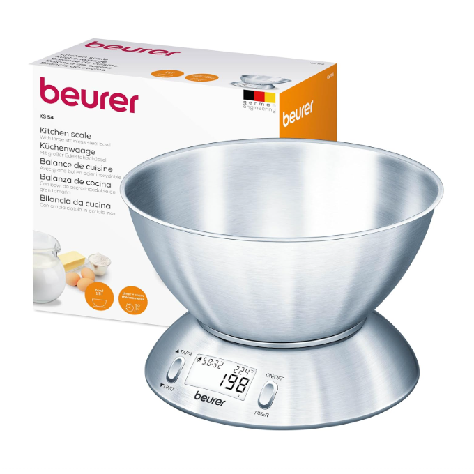 Beurer KS 54 – Balance de cuisine avec bol inox 1,5 L – Jusqu’à 5 kg – Précision pâtisserie