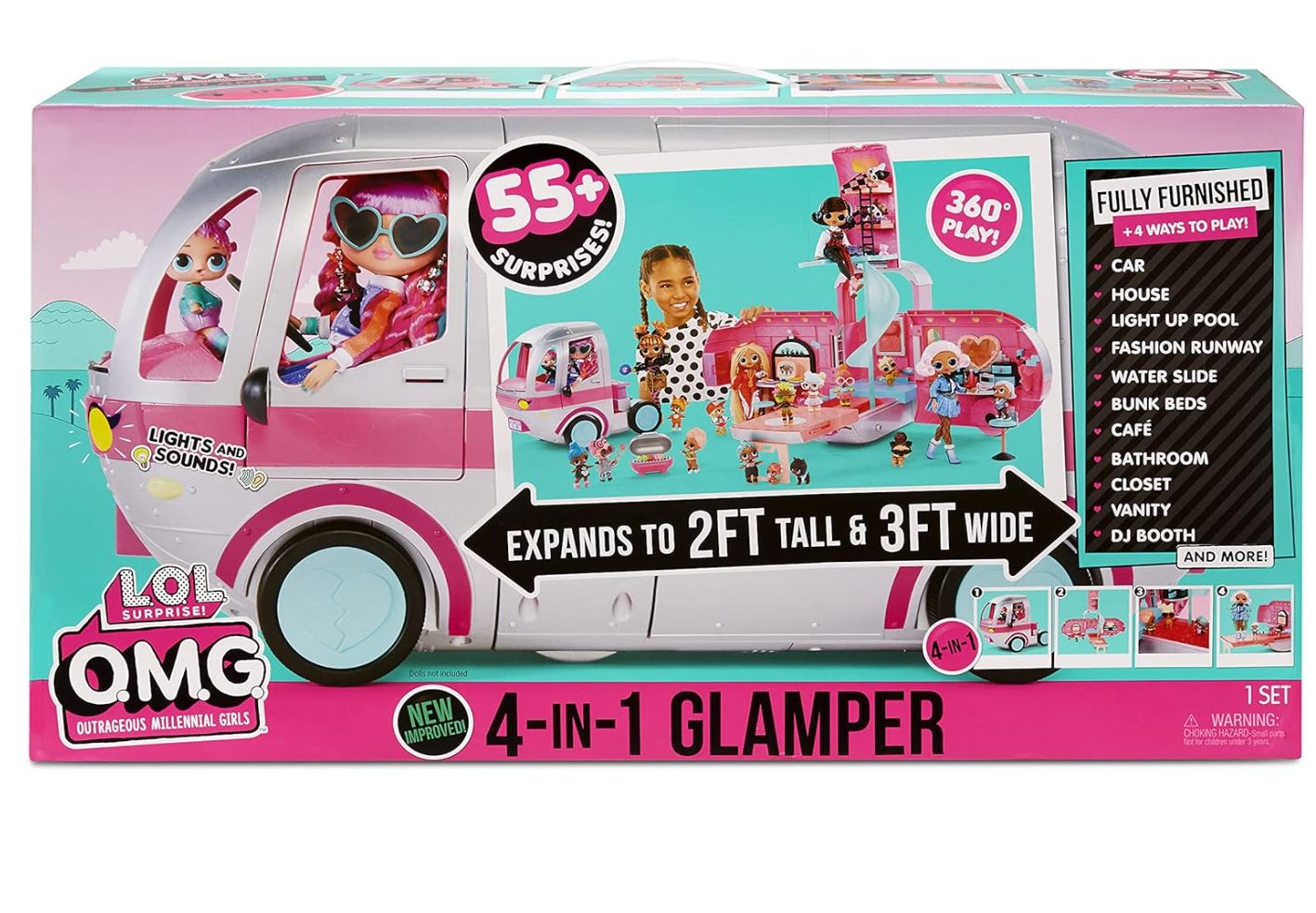Camping-Car LOL Surprise OMG Glamper 2-en-1 – Véhicule et Maison de Poupées – Sons et Lumières – Dès 4 Ans