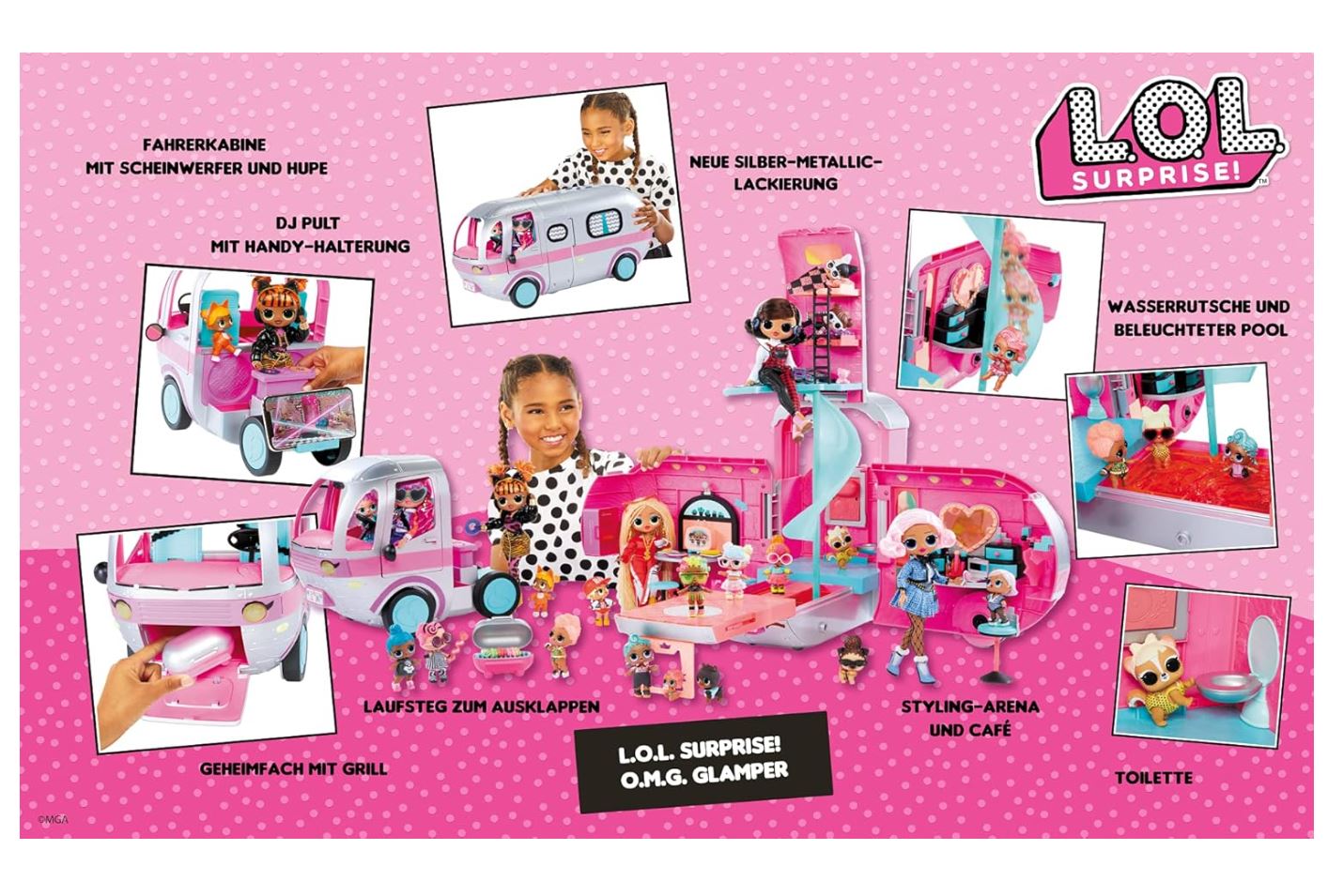 Camping-Car LOL Surprise OMG Glamper 2-en-1 – Véhicule et Maison de Poupées – Sons et Lumières – Dès 4 Ans