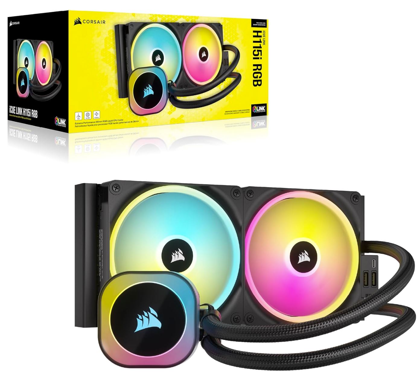 CORSAIR iCUE LINK H115i RGB Liquid CPU Cooler - 280mm AIO - Ventilateurs QX140 RGB - Convient à Intel® LGA 1700, AMD® AM5 - Hub Système iCUE LINK Inclus - Noir