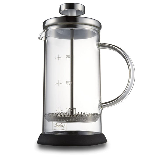 Melitta Cafetière à Piston 400 ml – French Press Inox & Verre – Café ou Thé – 3 Tasses – Compatible Micro-Onde