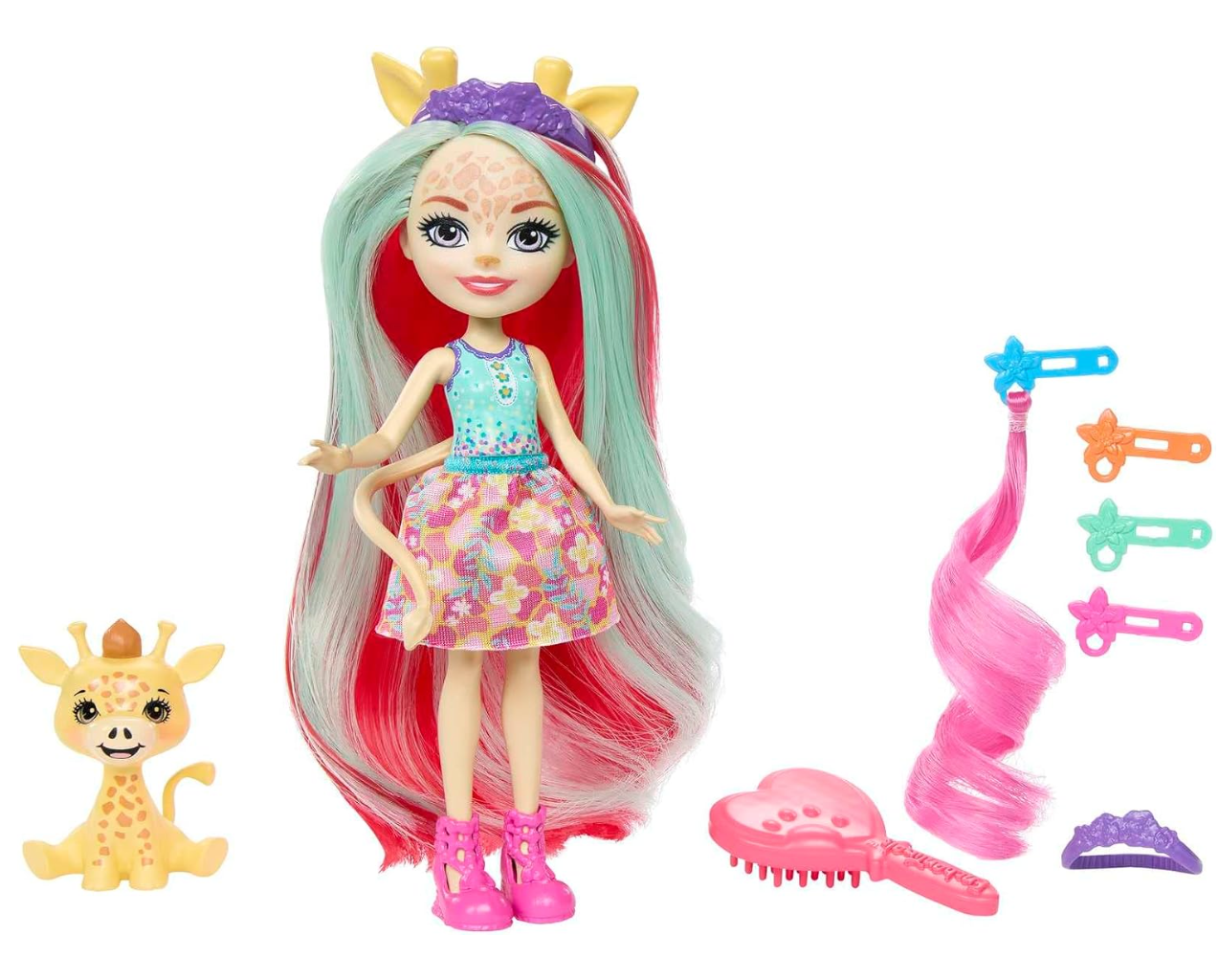 Enchantimals – Coffret Deluxe Coiffure avec Zemirah la Zèbre, Gillian la Girafe et Charisse la Guéparde – Poupées et accessoires cheveux dès 4 ans